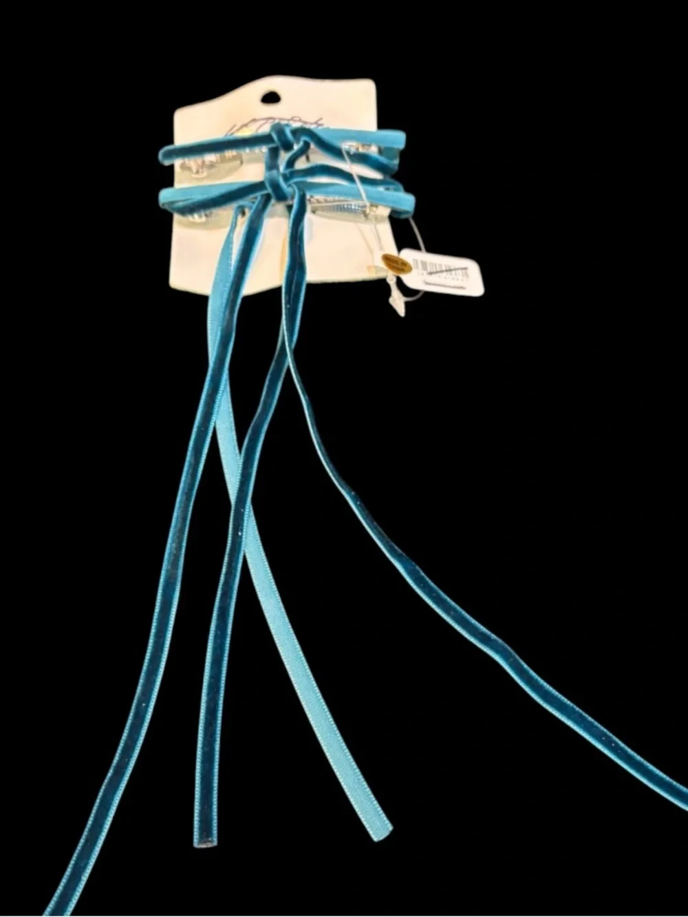 Free People Teal Velvet Ribbon Bow Set with Ties NWT